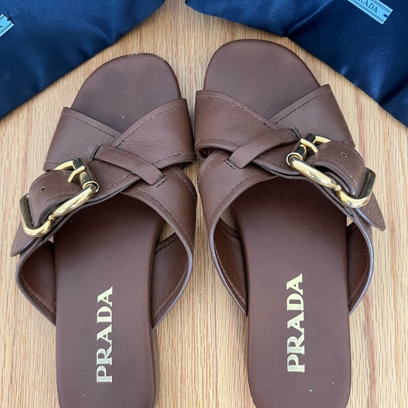 Prada slide sandals with gold buckle - Picture 3 of 9